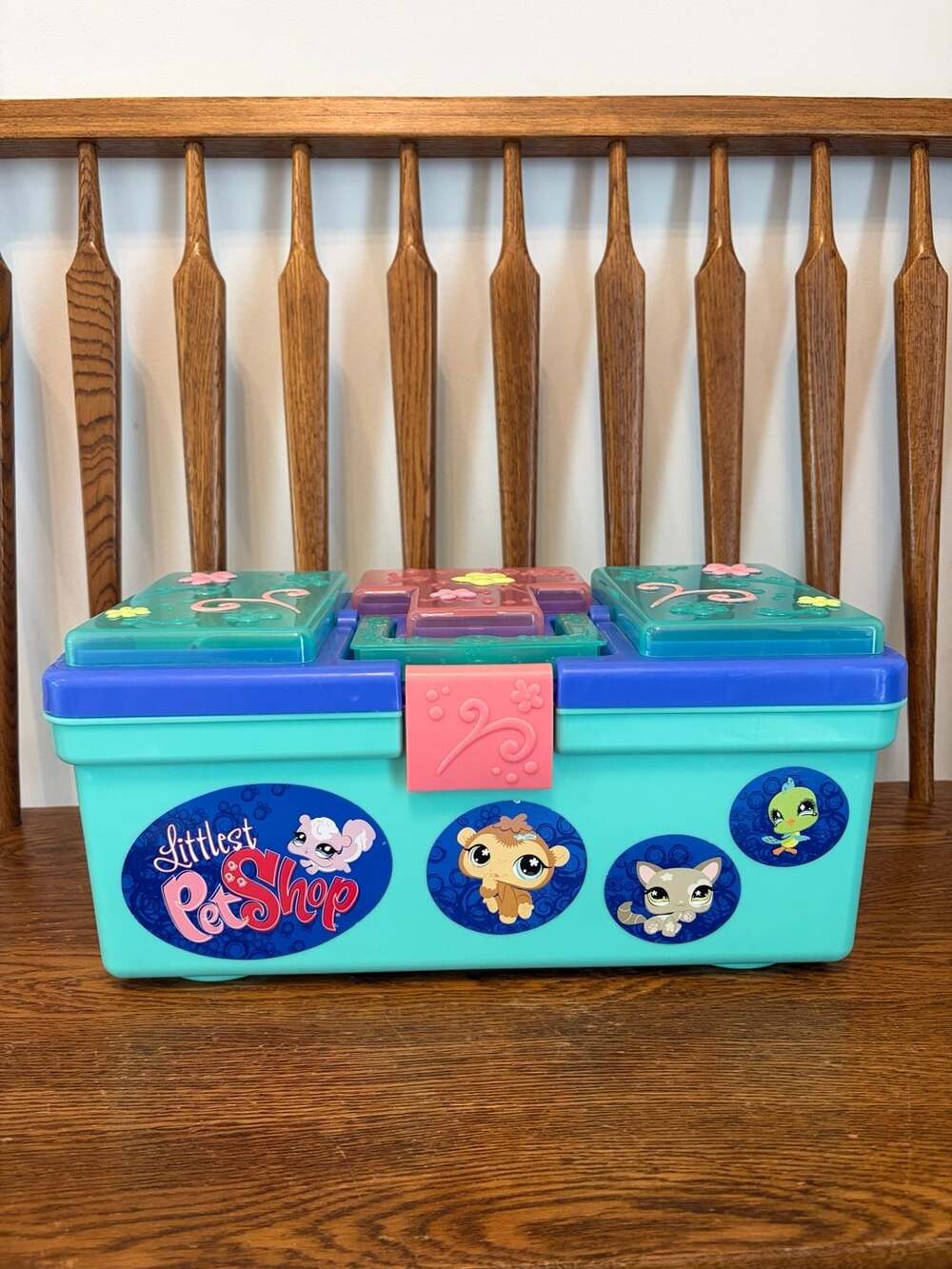 Littlest Pet Shop Toy Storage Case Turquoise Blue Pink 2007 Hasbro